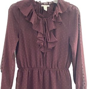 H&M Plum Ruffle & Polka Dot Long Sleeve Dress